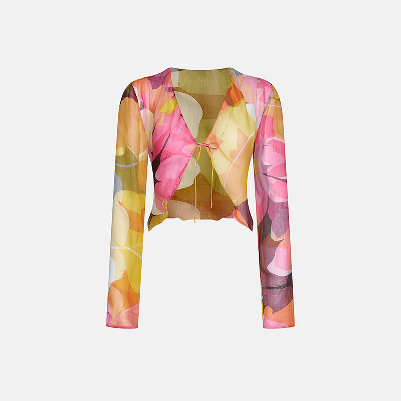 Vintage Gucci 1999 Floral Wrap Top with Long Sleeves