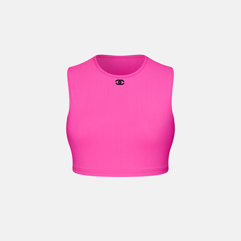 Vintage Chanel Spring 1995 Neon Pink CC Logo Cropped T-Shirt