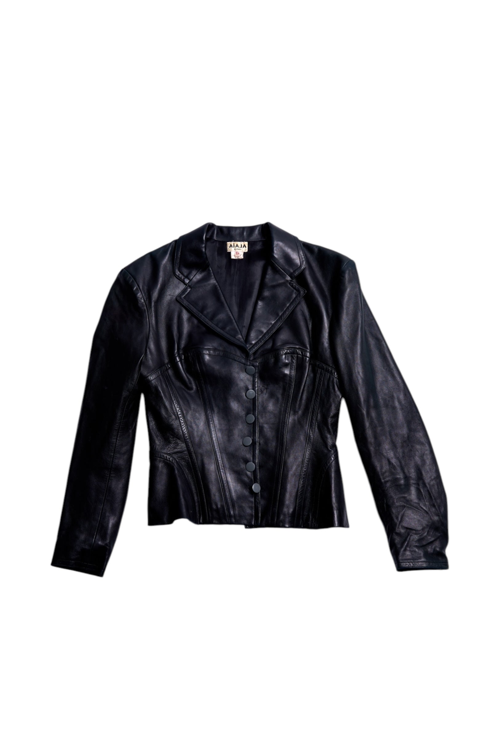 Vintage Alaïa Fall 1987 Leather Jacket with Bustier Corset Detail - Pulled