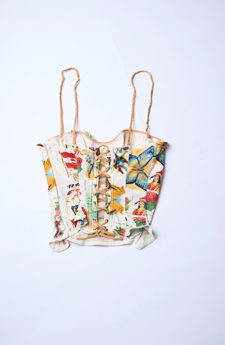 Preowned Christian Dior 2002 Stamp Print Bustier and Pants Set