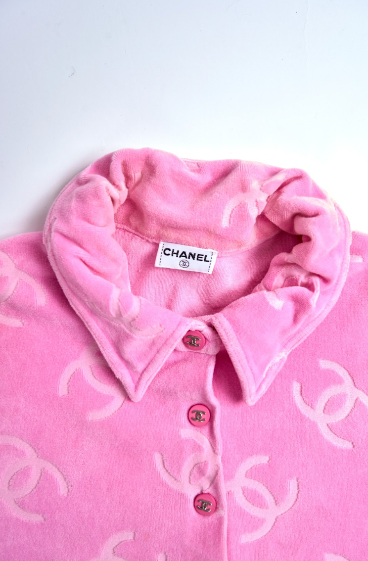 Preowned Chanel 1996 Pink Terry Cloth Shirt Cafe Society Archive Preowned Chanel 1996 Pink Terry Cloth Shirt Cafe Society Archive