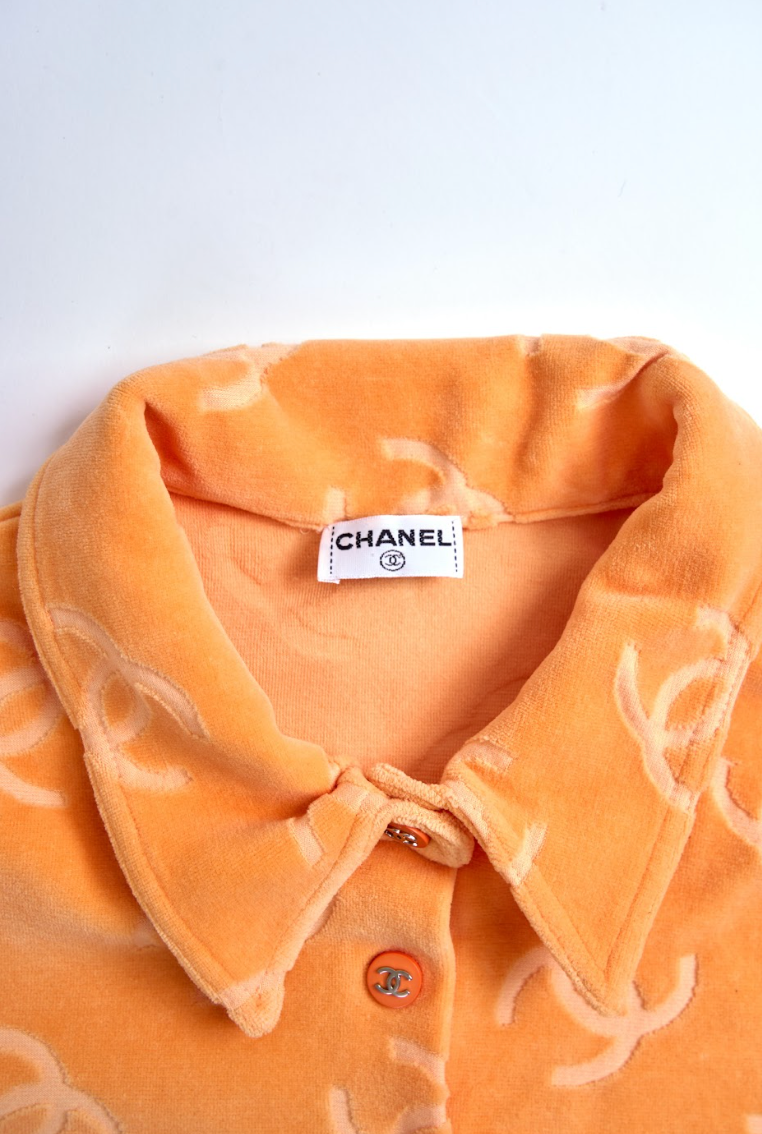 Preowned Chanel 1996 Orange Terry Cloth Shirt