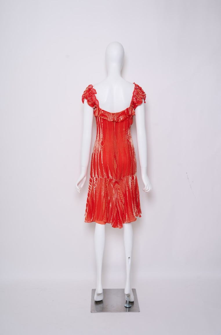 Vintage Blumarine 1990s Orange Velvet Silk Beaded Dress