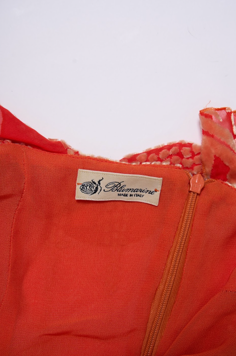 Vintage Blumarine 1990s Orange Velvet Silk Beaded Dress