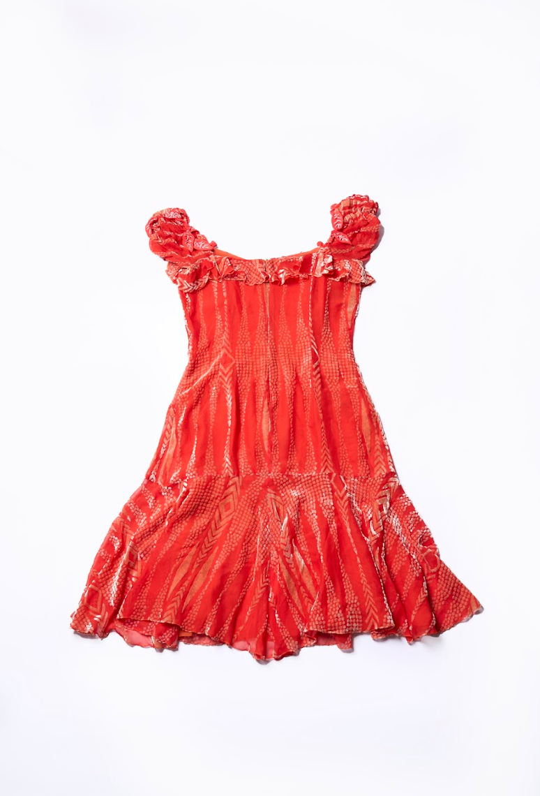 Vintage Blumarine 1990s Orange Velvet Silk Beaded Dress