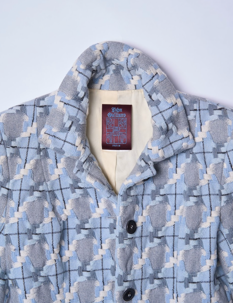 Vintage John Galliano 1990s Blue Tweed Jacket - Pulled