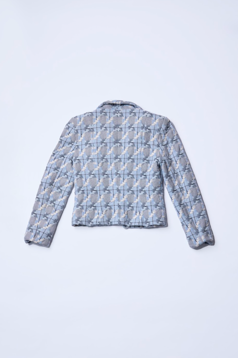 Vintage John Galliano 1990s Blue Tweed Jacket - Pulled