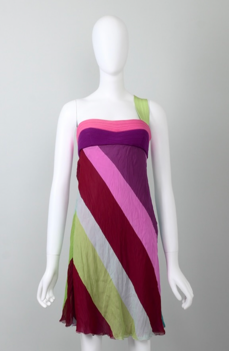 Vintage Versace 2003 Colorblock Mini Dress with Single Strap