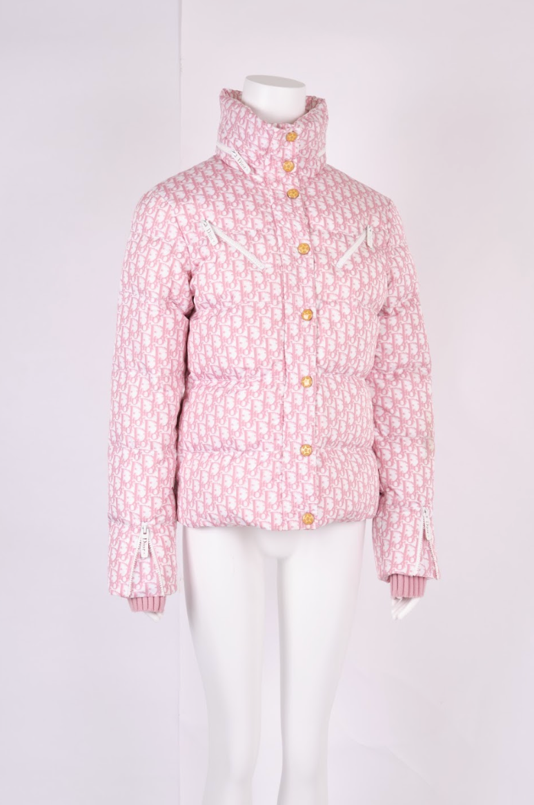Preowned Christian Dior by John Galliano Pink Trotter Logo Puffer Jacket