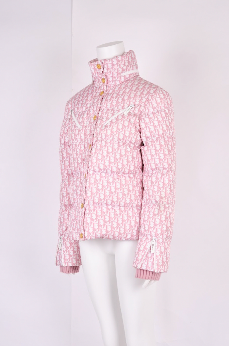 Preowned Christian Dior by John Galliano Pink Trotter Logo Puffer Jacket