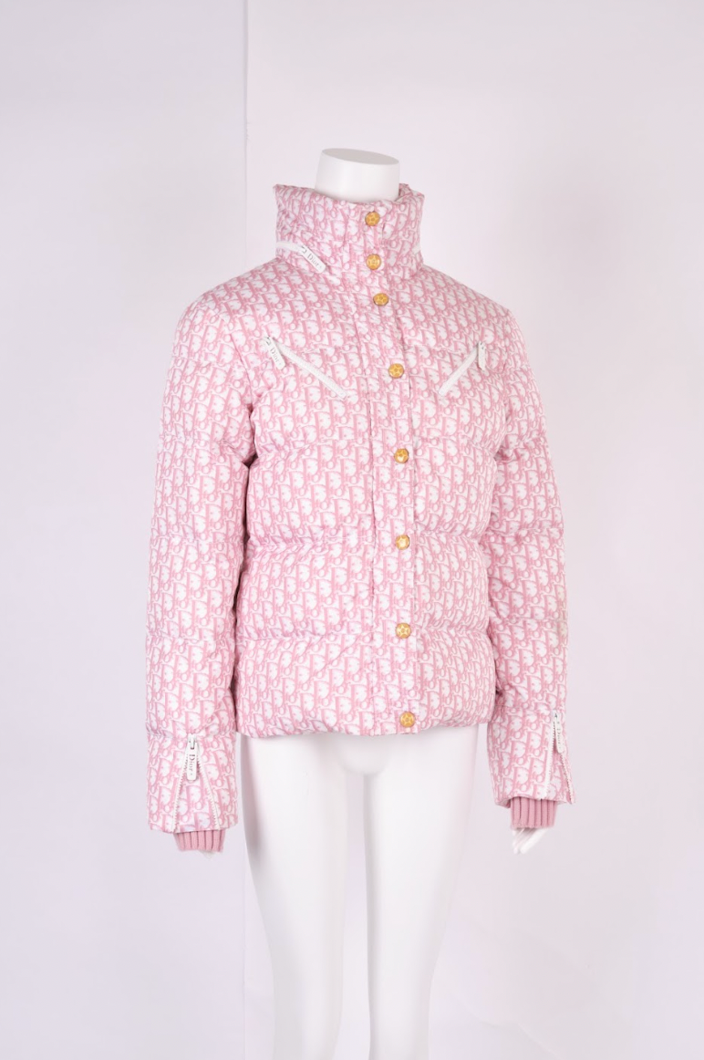 Preowned Christian Dior by John Galliano Pink Trotter Logo Puffer Jacket