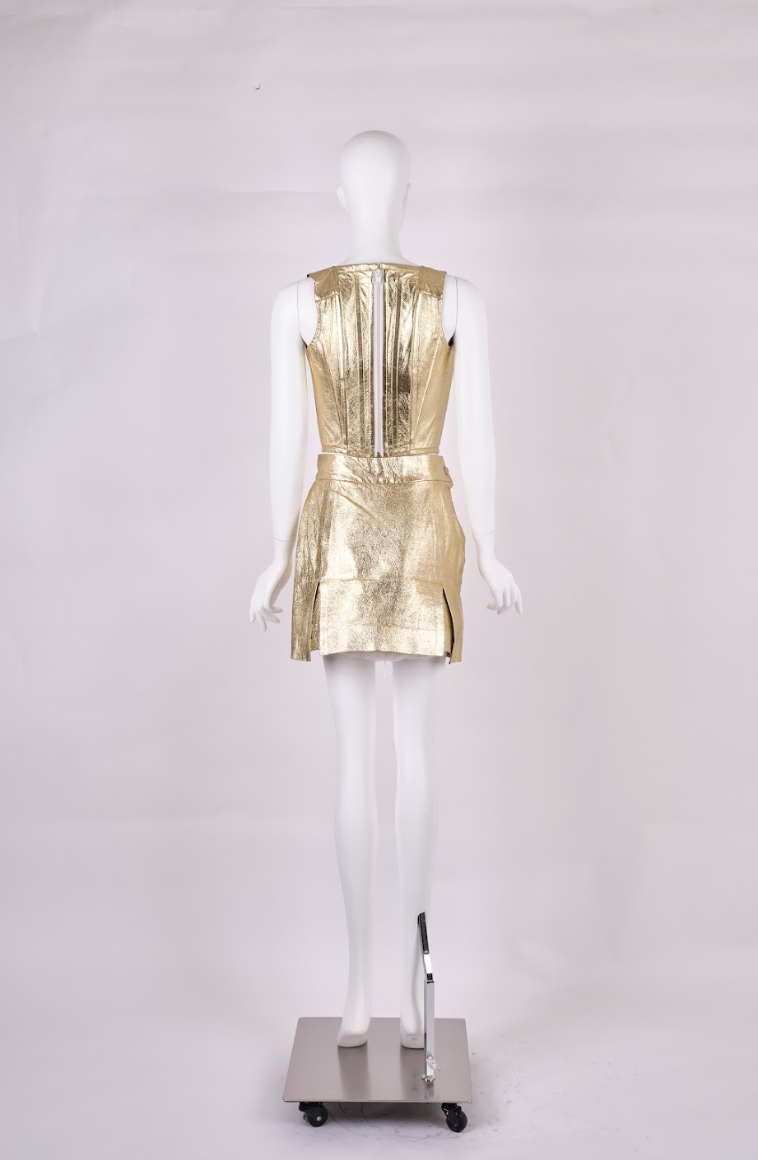 Vintage Vivienne Westwood Spring 1988 Gold Leather Corset and Mini Skirt