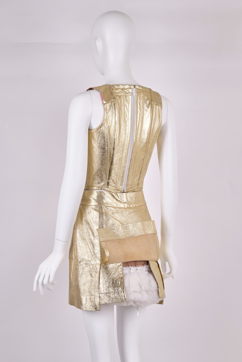 Vintage Vivienne Westwood Spring 1988 Gold Leather Corset and Mini Skirt