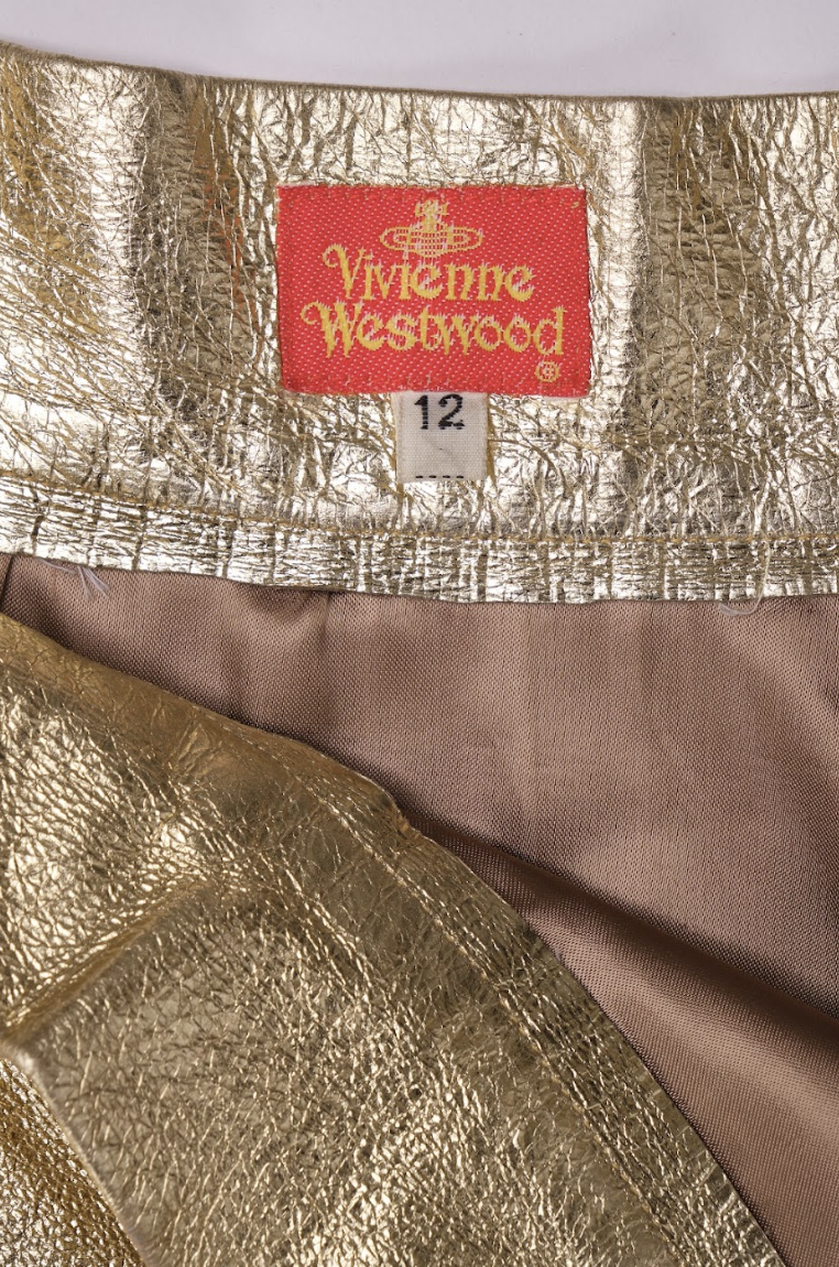 Vintage Vivienne Westwood Spring 1988 Gold Leather Corset and Mini Skirt