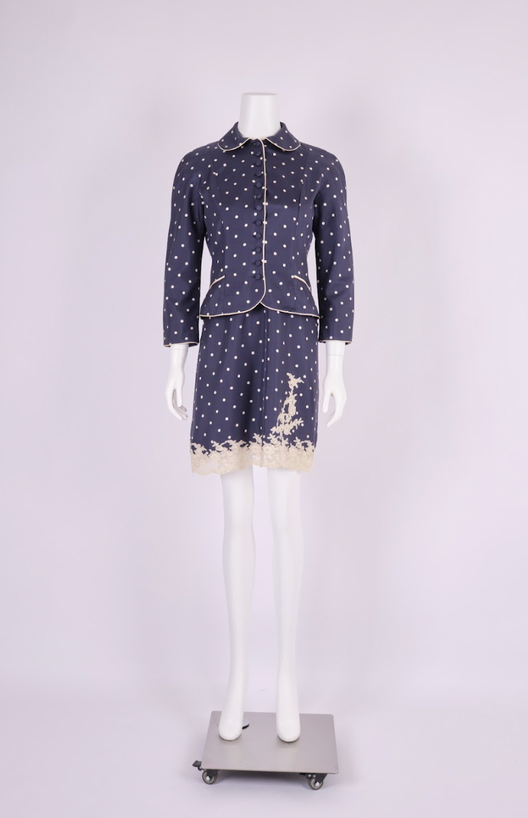 Vintage Christian Dior 1998 Silk Polka Dot Jacket and Dress Set