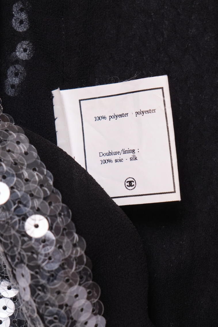 Vintage Chanel 1994 Grey Sequin Dress with Lace Collar