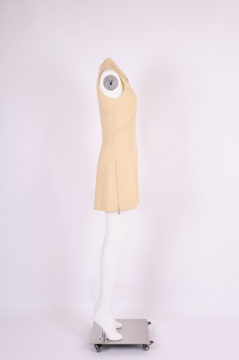 Vintage Chanel 1995 Light Taupe Sleeveless Zip-Front Dress with Collar Cafe Society Archive Vintage Chanel 1995 Light Taupe Sleeveless Zip-Front Dress with Collar Cafe Society Archive