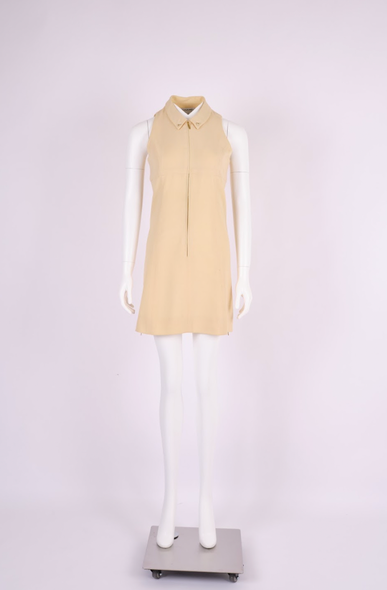 Vintage Chanel 1995 Light Taupe Sleeveless Zip-Front Dress with Collar