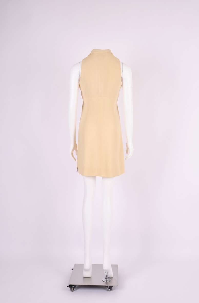 Vintage Chanel 1995 Light Taupe Sleeveless Zip-Front Dress with Collar