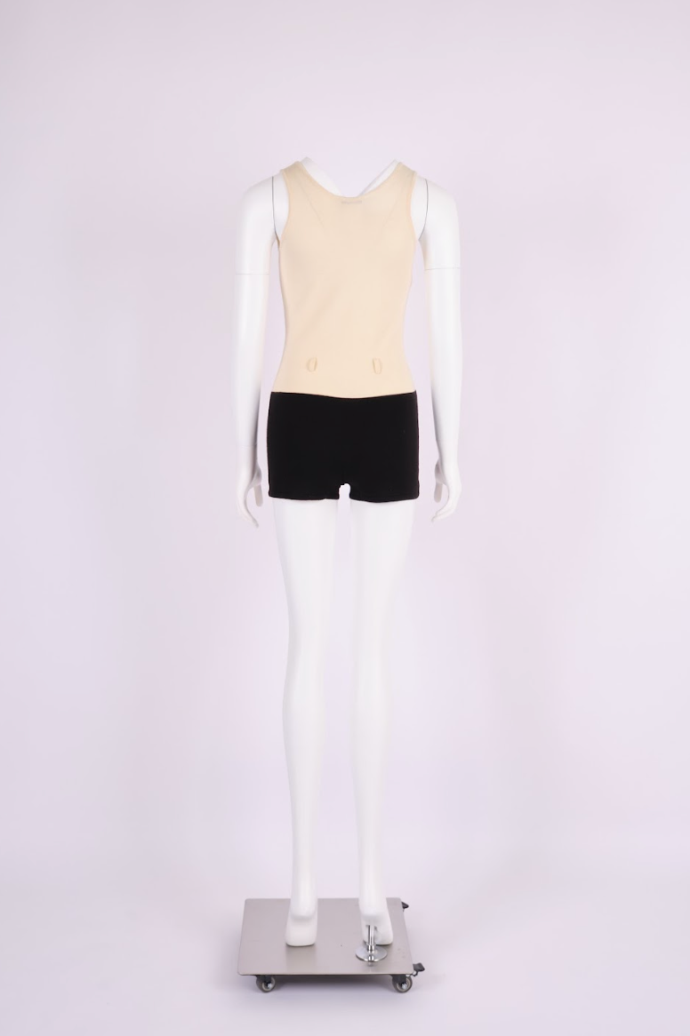 Vintage Chanel 1998 Beige and Black Wool Sleeveless Playsuit