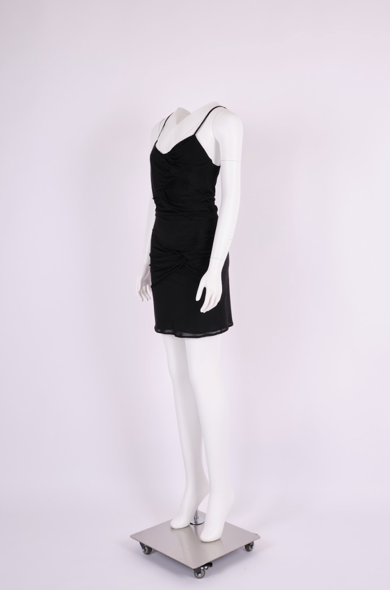 Preowned Christian Dior 2004 Black Cupro Sculptural Mini Dress