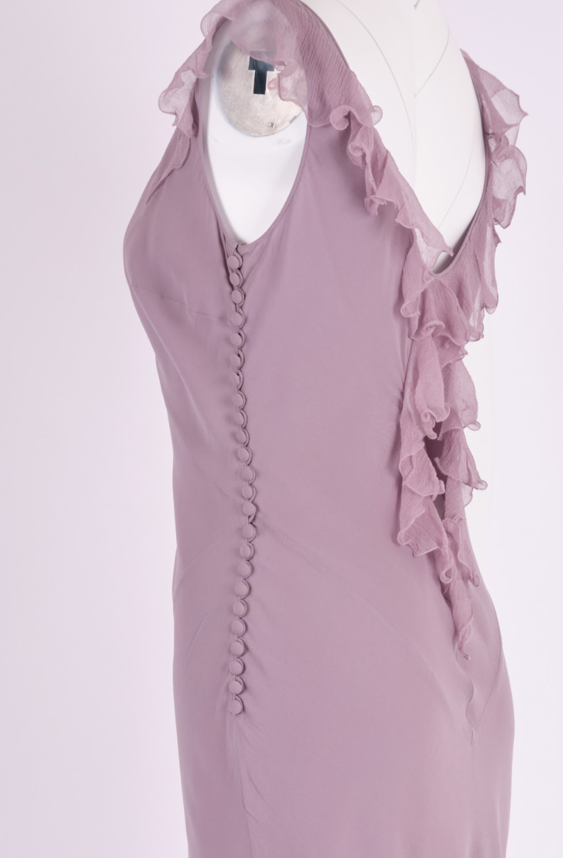 Preowned John Galliano 2004 Lavender Silk Ruffle Dress with Bias-Cut Draping