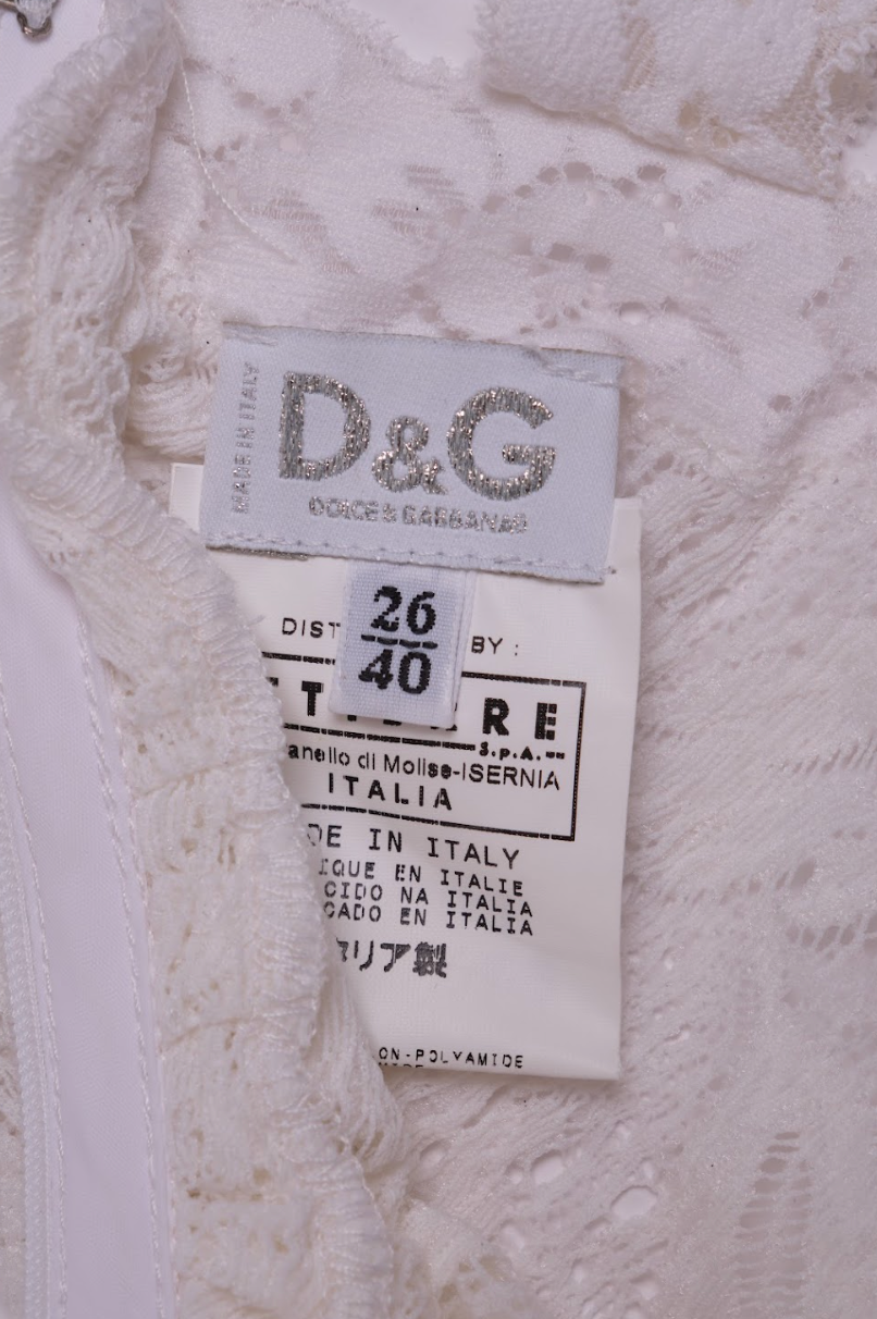 Preowned D&G Early 2000s White Lace Fitted Dress