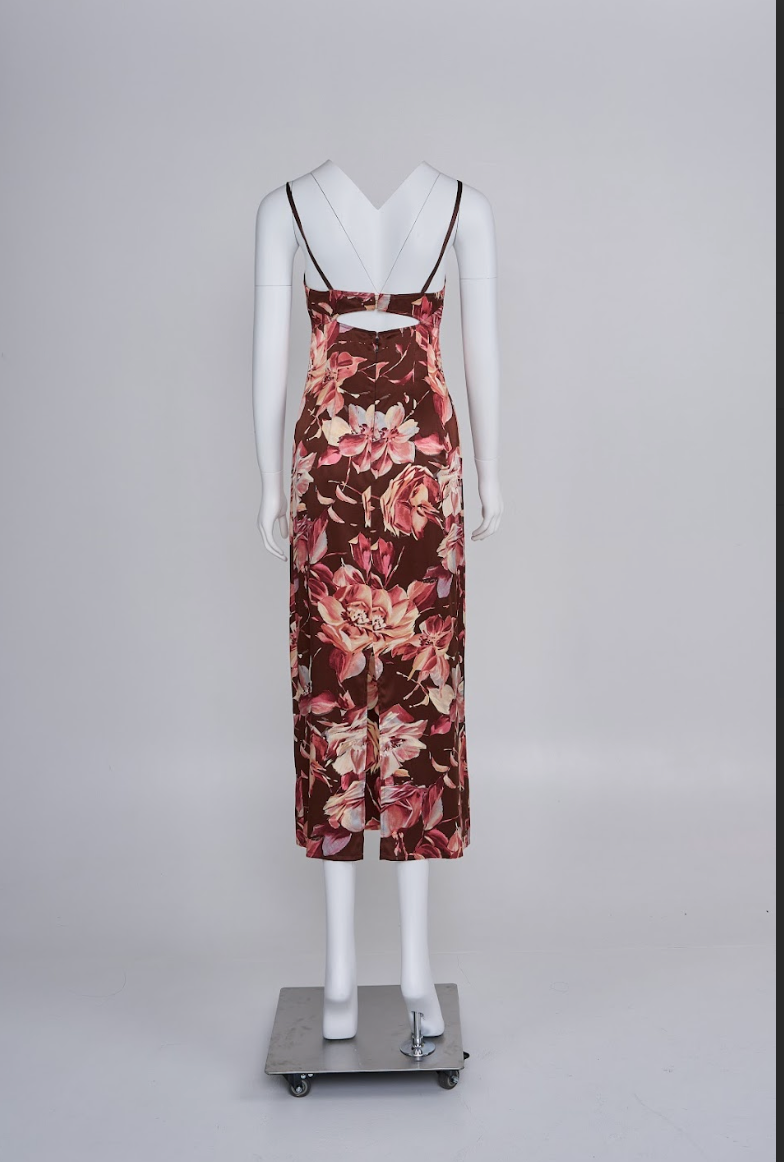 Vintage Dolce & Gabbana Spring 1997 Brown Silk Dress with Floral Print - Pulled