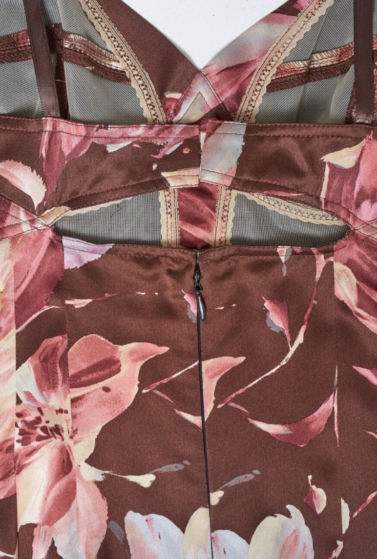 Vintage Dolce & Gabbana Spring 1997 Brown Silk Dress with Floral Print - Pulled