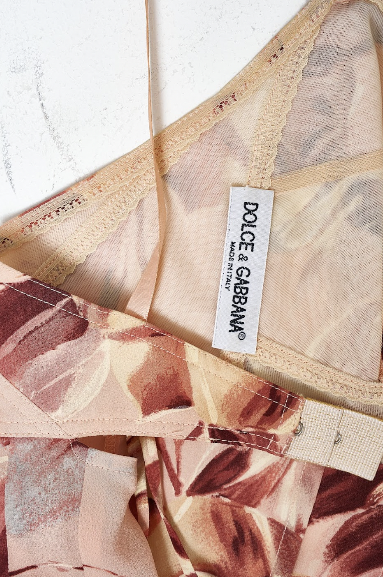 Vintage Dolce & Gabbana Spring 1997 Pink Silk Dress with Floral Print