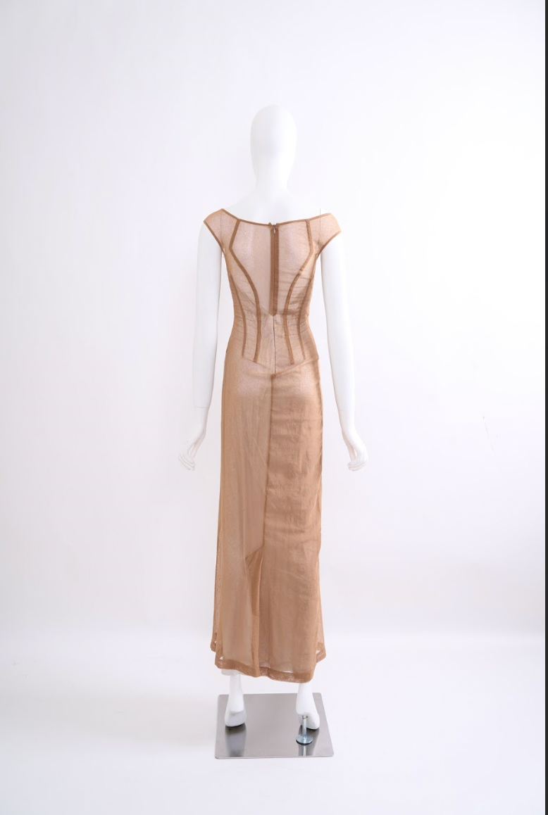 Vintage Dolce & Gabbana Spring 1998 Beige Off-Shoulder Dress