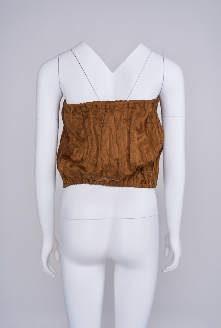 Preowned Prada Spring 2009 Brown Tube Top with Black Bow Ribbons