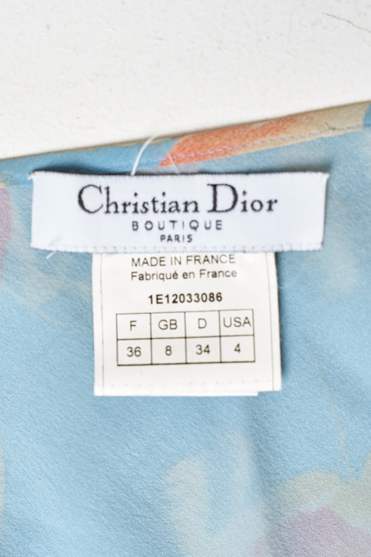 Vintage Christian Dior Spring 2001 Pale Blue Silk Floral Two-Piece Dress
