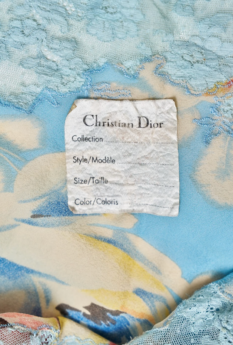 Vintage Christian Dior Spring 2001 Pale Blue Silk Floral Two-Piece Dress