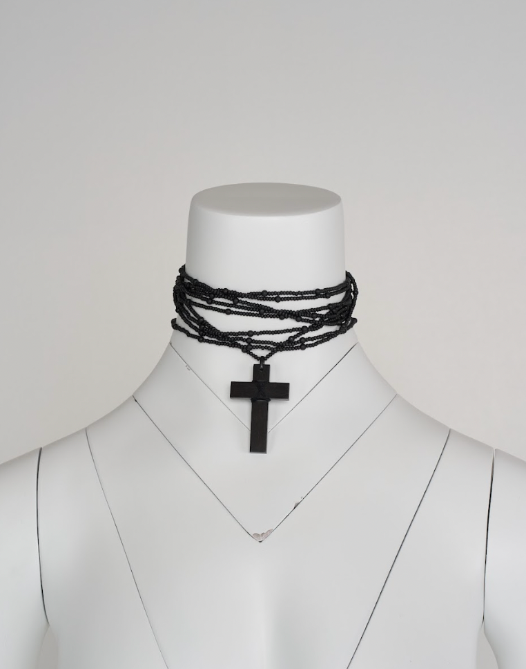 Vintage Gucci by Tom Ford Fall 2002 Ebony Cross Black Beaded Choker, Runway Piece
