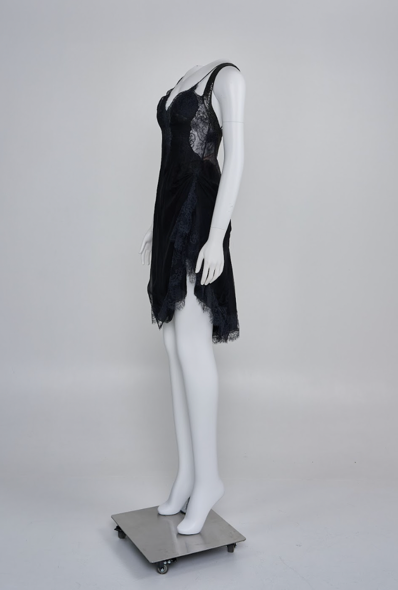 Vintage Gianni Versace 2003 Chainmail Strap Lace Mini Dress