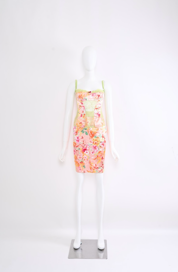 Preowned Dolce & Gabbana 2000s Pink Floral Skirt and Top Set