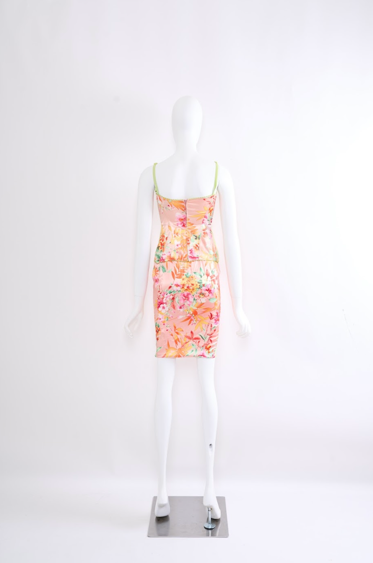 Preowned Dolce & Gabbana 2000s Pink Floral Skirt and Top Set
