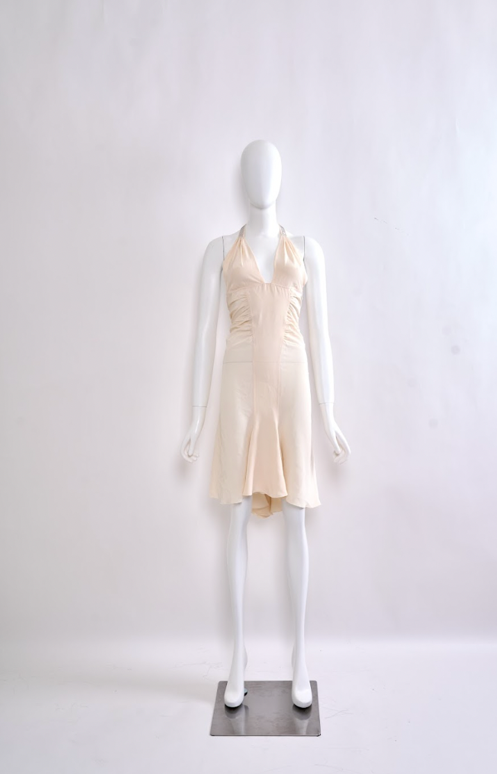Vintage Gianni Versace Spring 2004 Rhinestone Strap Ruched Silk Dress