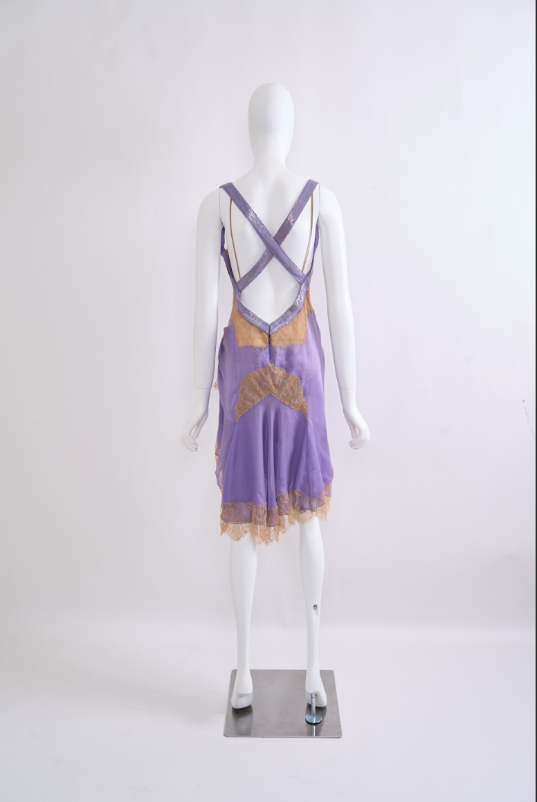 Vintage Gianni Versace Fall 2003 Chainmail Back Silk Lace Dress