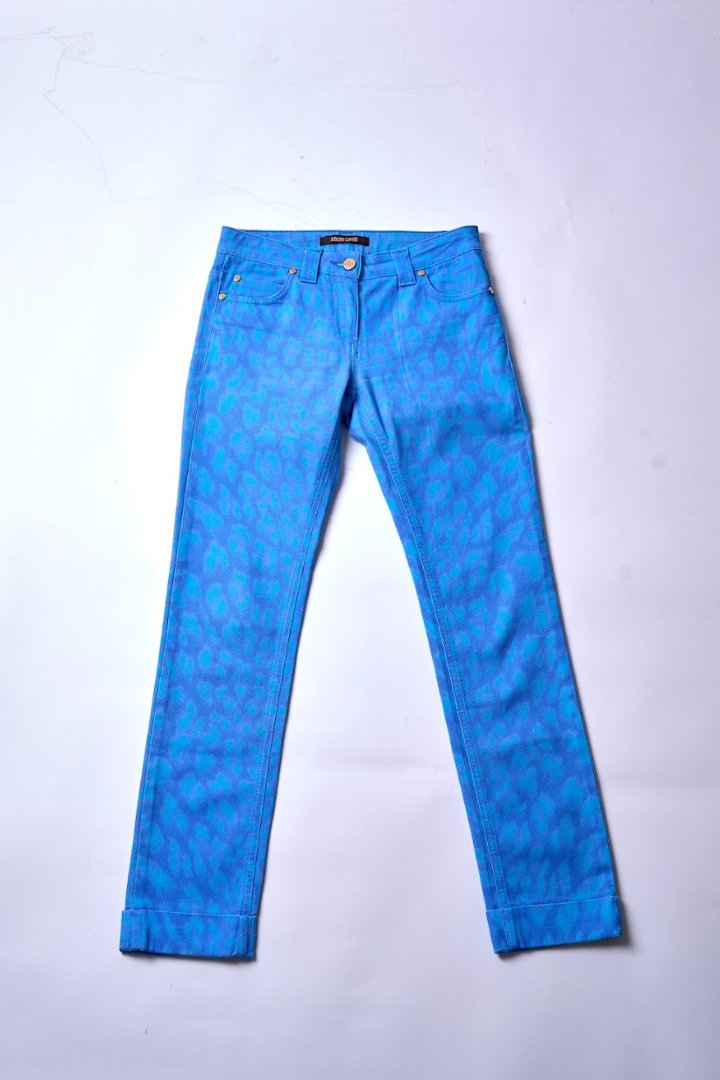 Preowned Roberto Cavalli 2011 Blue Dotted Jeans and Top Set