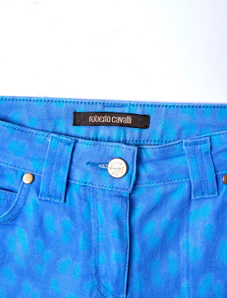 Preowned Roberto Cavalli 2011 Blue Dotted Jeans and Top Set