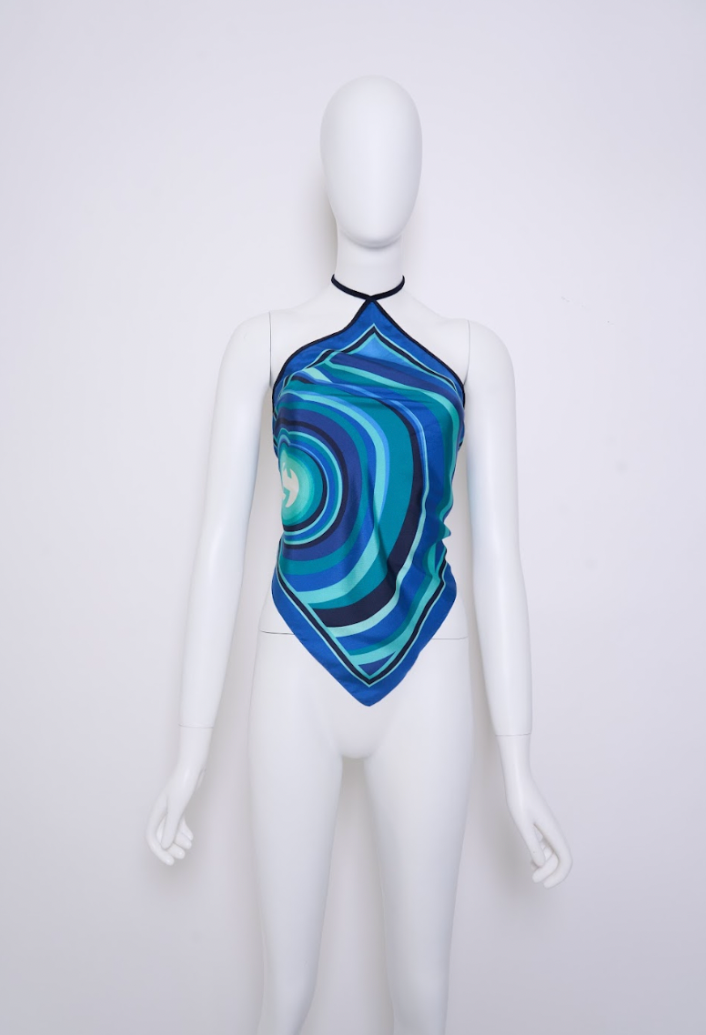 Preowned Gucci Silk Abstract Halter Scarf Top