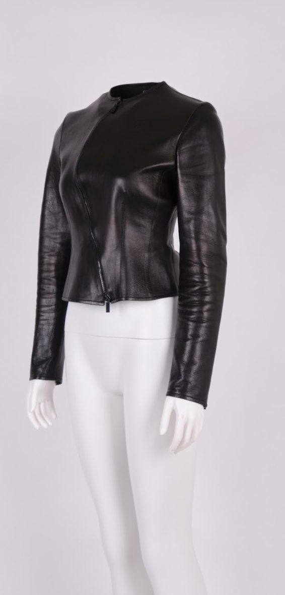 Vintage Gucci Fall 1999 Curved Zipper Leather Jacket - Pulled
