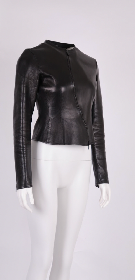 Vintage Gucci Fall 1999 Curved Zipper Leather Jacket - Pulled