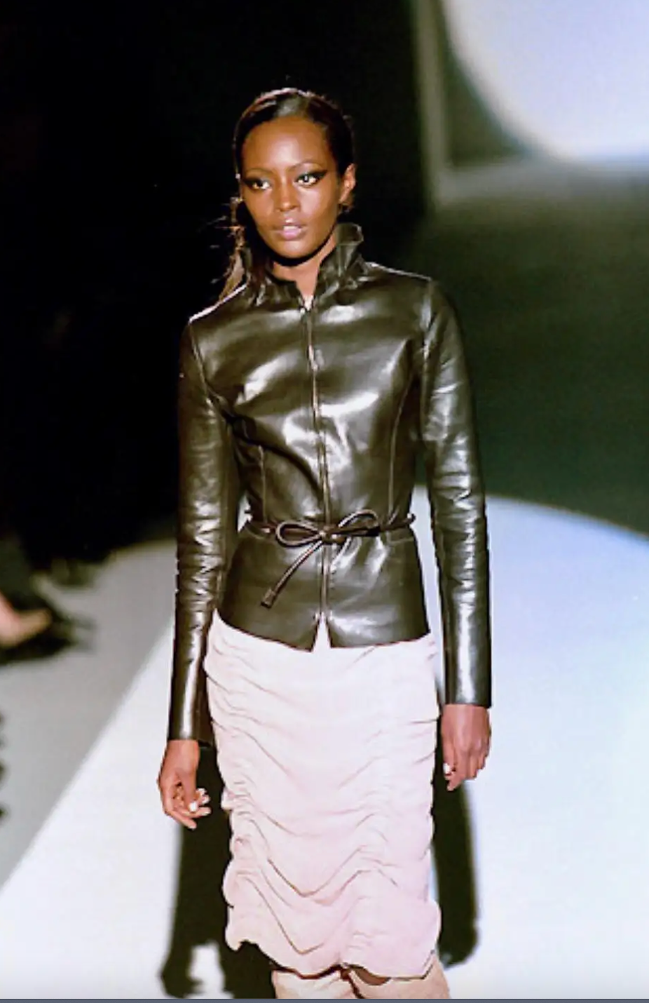 Vintage Gucci Fall 1999 Curved Zipper Leather Jacket - Pulled