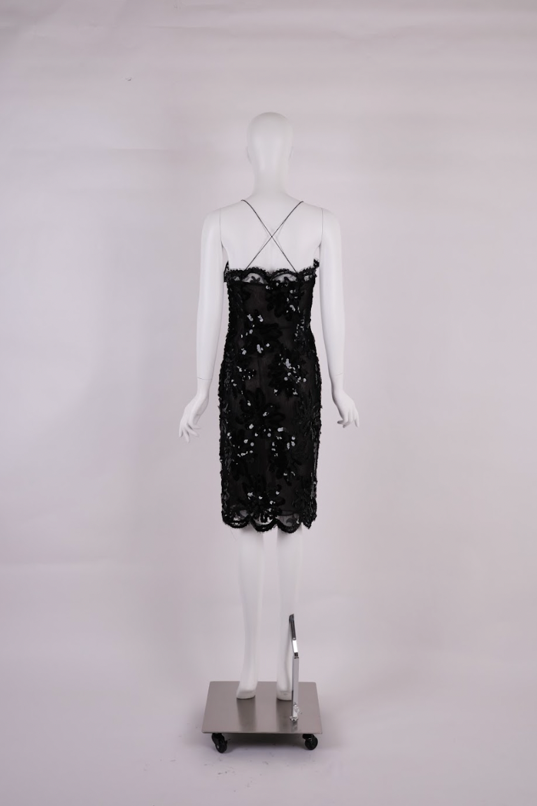Vintage YSL Rive Gauche Spring 1991 Noir Lace Sequin Runway Dress