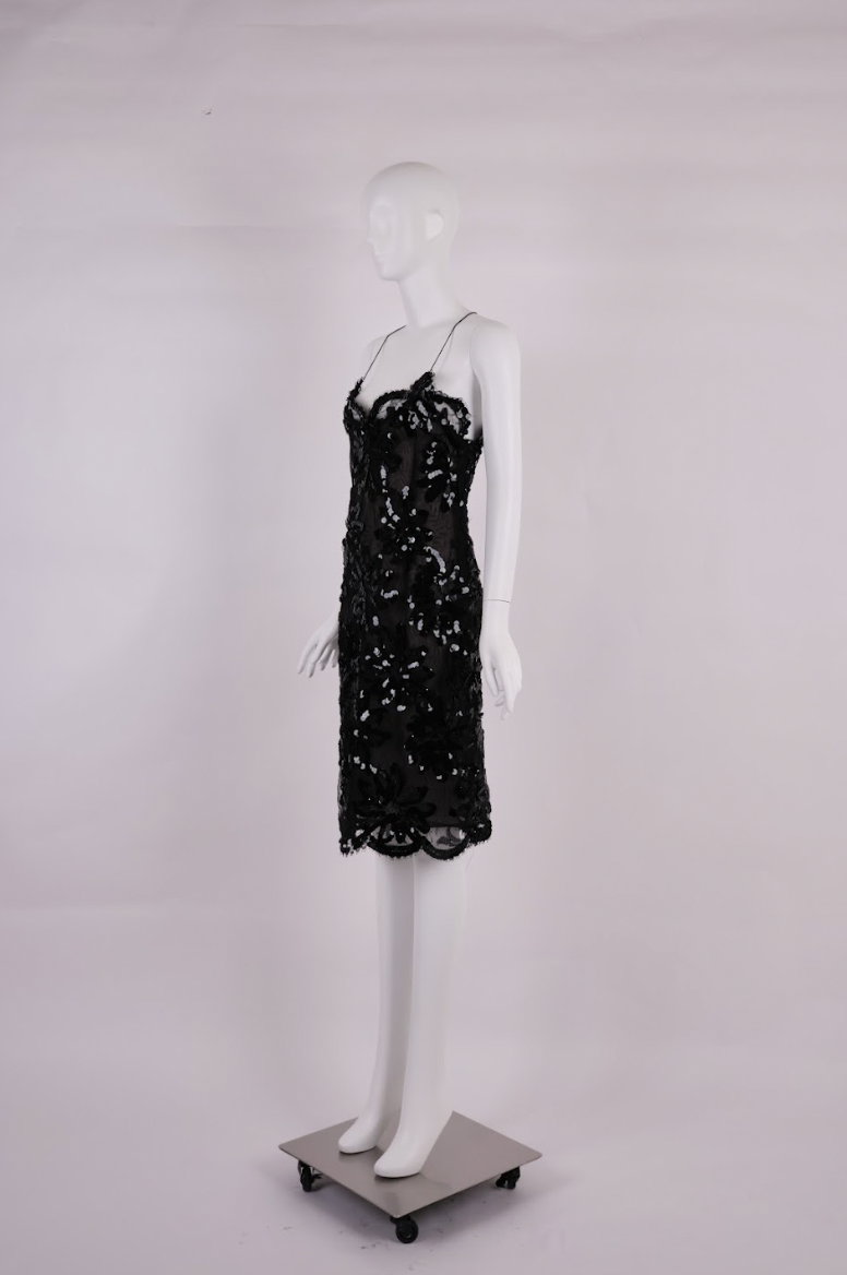 Vintage YSL Rive Gauche Spring 1991 Noir Lace Sequin Runway Dress