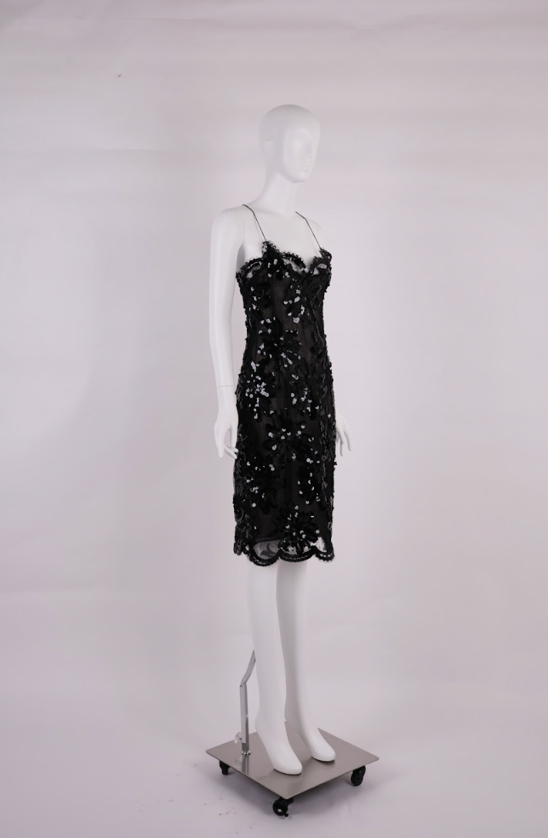 Vintage YSL Rive Gauche Spring 1991 Noir Lace Sequin Runway Dress