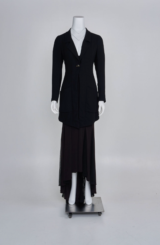 Vintage Chanel Haute Couture Spring 1993 Black Dress and Coat in Silk Jersey and Wool Crepe